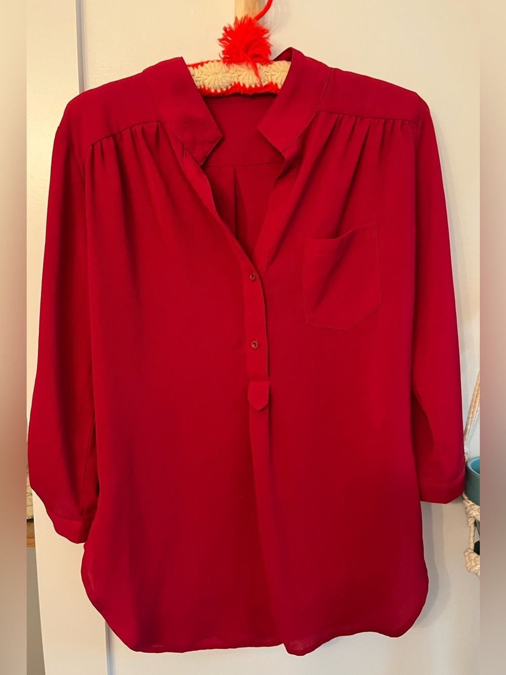 Akira red henley-style blouse